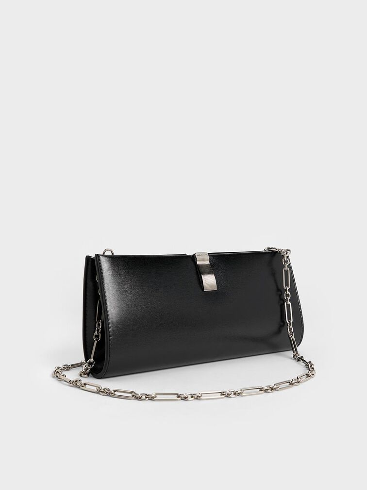Wisteria Metallic-Accent Clutch, Noir, hi-res