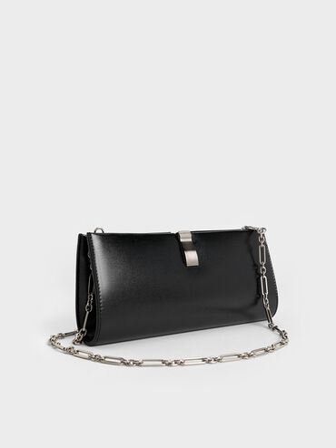 Wisteria Metallic-Accent Clutch, Noir, hi-res
