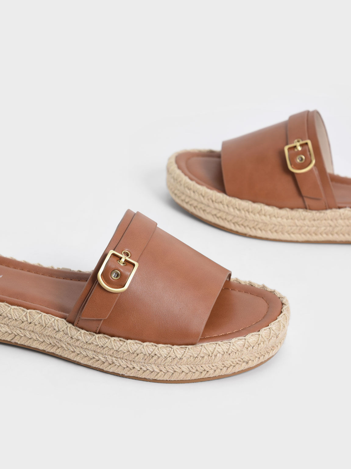 Cognac Buckle Strap Espadrille Sandals CHARLES KEITH TH