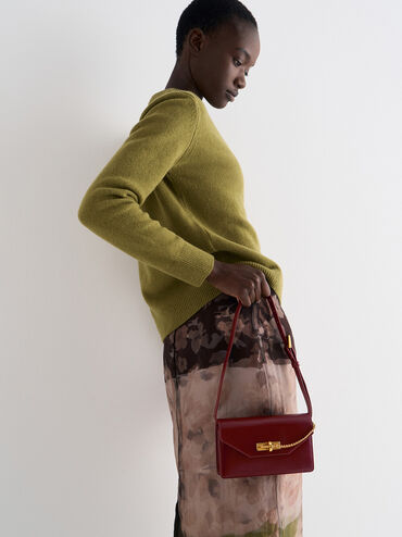 Samantha Envelope Chain-Embellished Crossbody Bag, Burgundy, hi-res