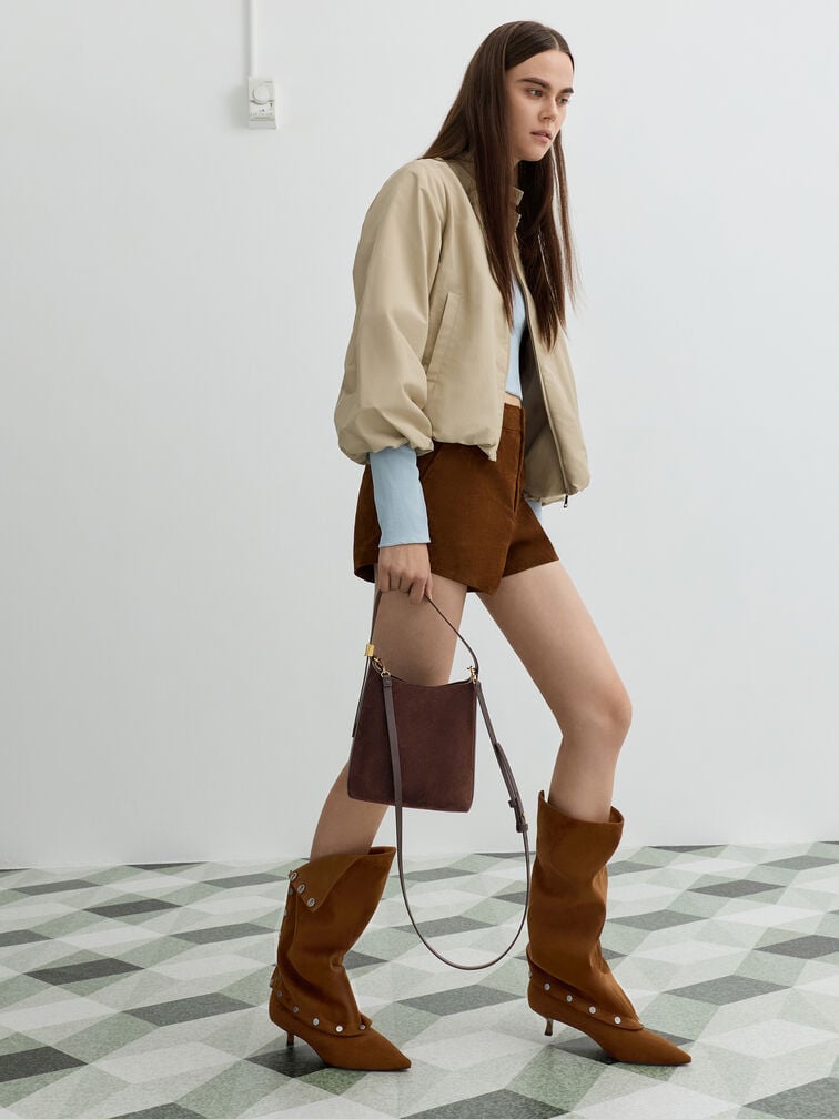 Edna Recycled Suede Bucket Bag, Espresso Brown, hi-res