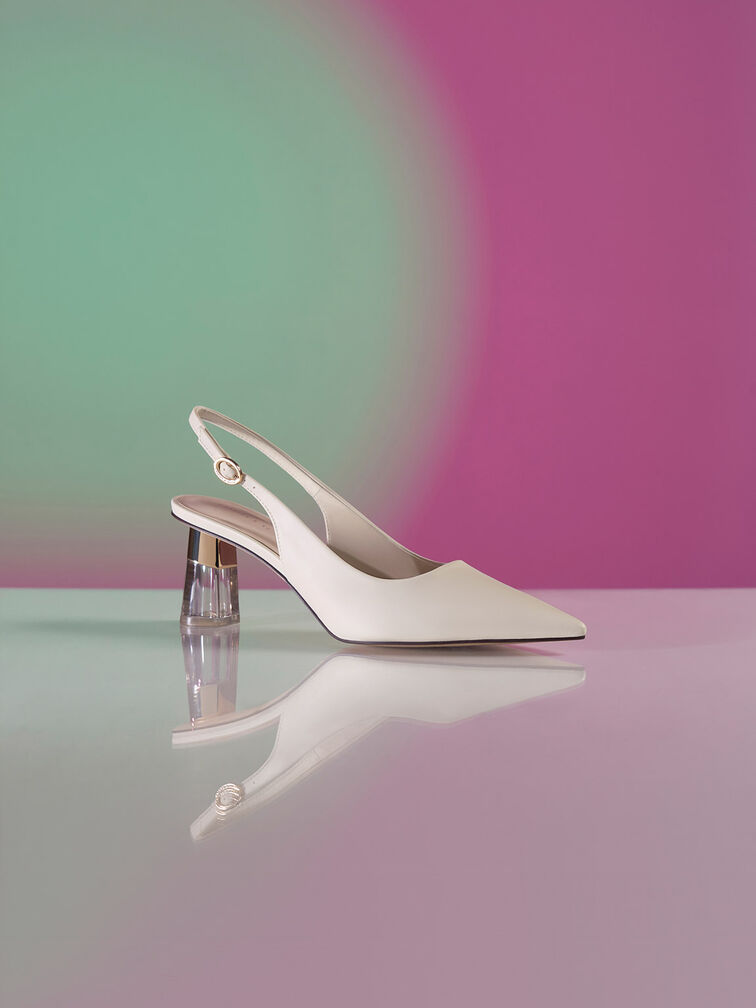 Oleana See-Through Trapeze Heel Slingback Pumps, Chalk, hi-res