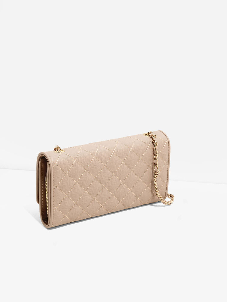 Mini Chain Handle Quilted Wallet, Nude, hi-res