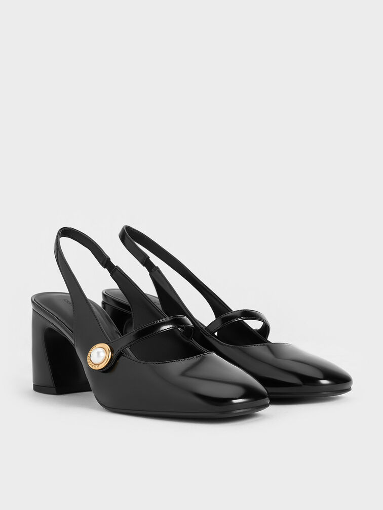 Pearl-Accent Mary Jane Pumps, Black Boxed, hi-res