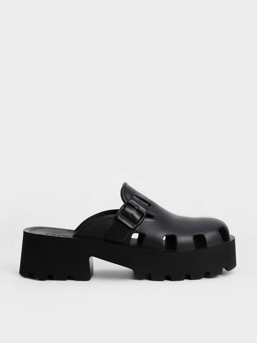 Mae Buckled Platform Mules, Black, hi-res