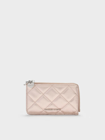 Arrietty Metallic Quilted Zip-Around Wallet, Rose Gold, hi-res