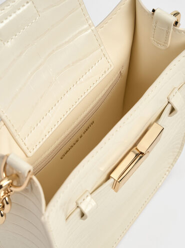 Aurelia Croc-Effect Metallic-Accent Crossbody Bag, Cream, hi-res