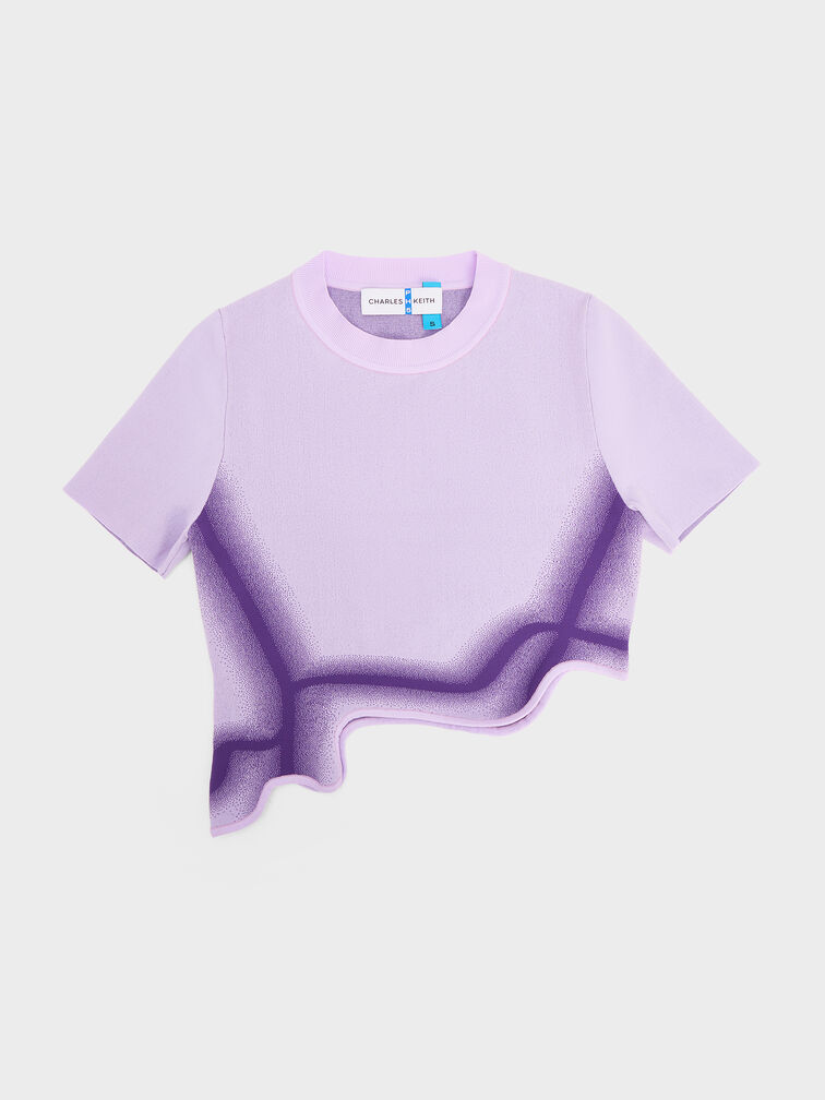 เสื้อครอปชายระบายลอนลายคลื่นวัสดุโพลีเอสเตอร์รีไซเคิลแบบไล่เฉดสี, สีไลแลค, hi-res
