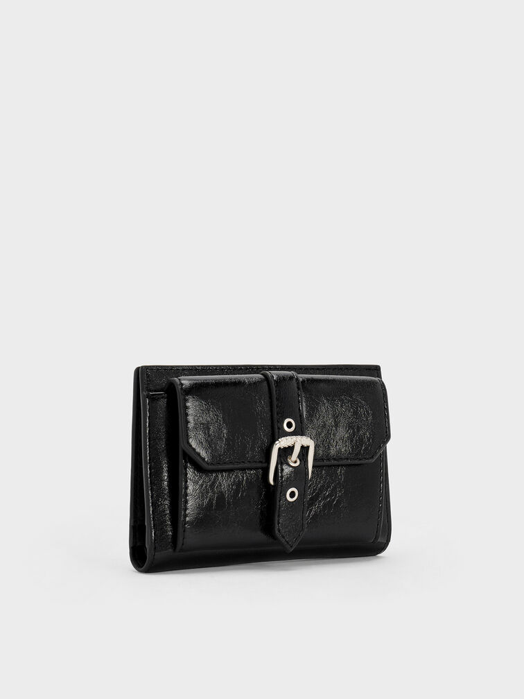 กระเป๋าสตางค์ดีไซน์สายเข็มขัดหมุดโลหะรุ่น Blaise, สีดำอะไหล่สีเงิน กระเป๋าสตางค์ดีไซน์สายเข็มขัดหมุดโลหะรุ่น Blaise, สีดำอะไหล่สีเงิน, hi-res