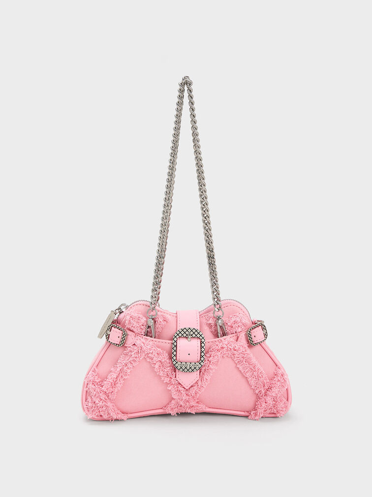 Eilith Chain-Handle Denim Buckled Bag, สีชมพู, hi-res