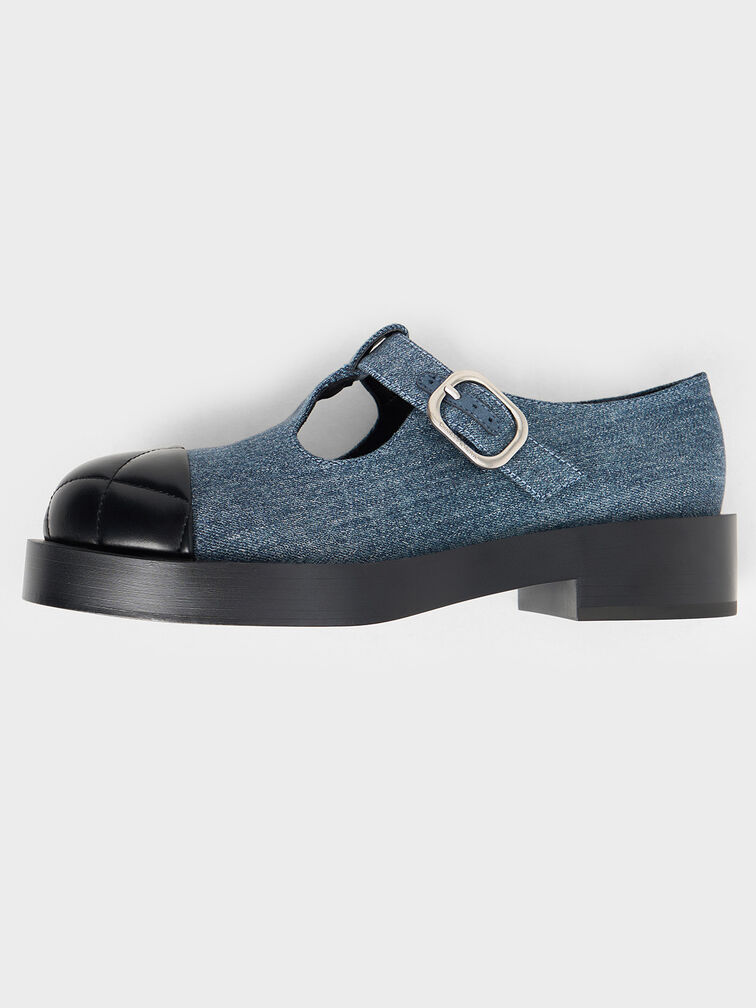 Denim T-Bar Cut-Out Mary Janes, Denim Blue, hi-res