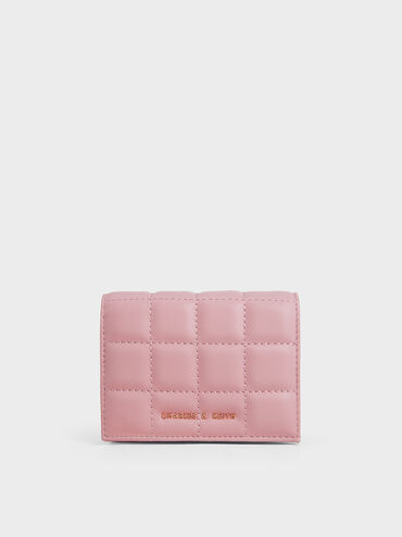 Quilted Mini Short Wallet, สีชมพู, hi-res