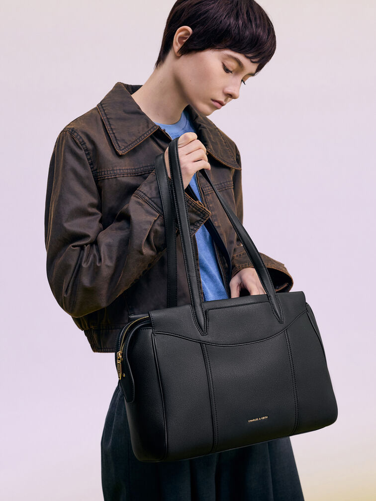 กระเป๋าโท้ทรุ่น Raon, สีดำ, hi-res