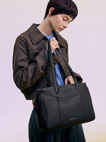 กระเป๋าโท้ทรุ่น Raon, สีดำ, hi-res