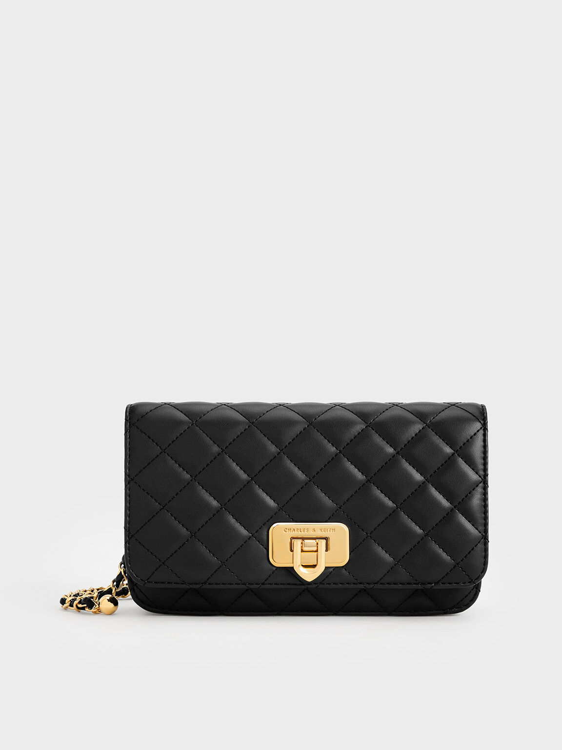 Black Cressida Quilted Push Lock Clutch CHARLES KEITH TH