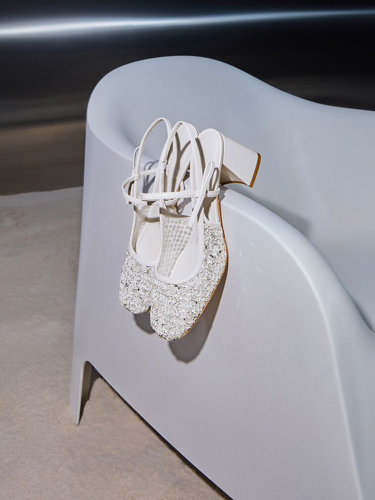 Mesh Sequinned Slingback Mary Jane Pumps, Multi, hi-res