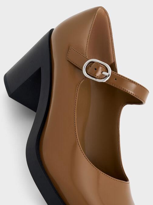 Mary Jane Block-Heel Pumps, Brown, hi-res