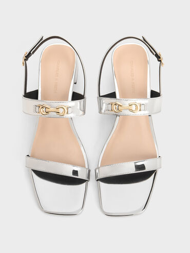 Metallic-Accent Slingback Sandals, Silver, hi-res