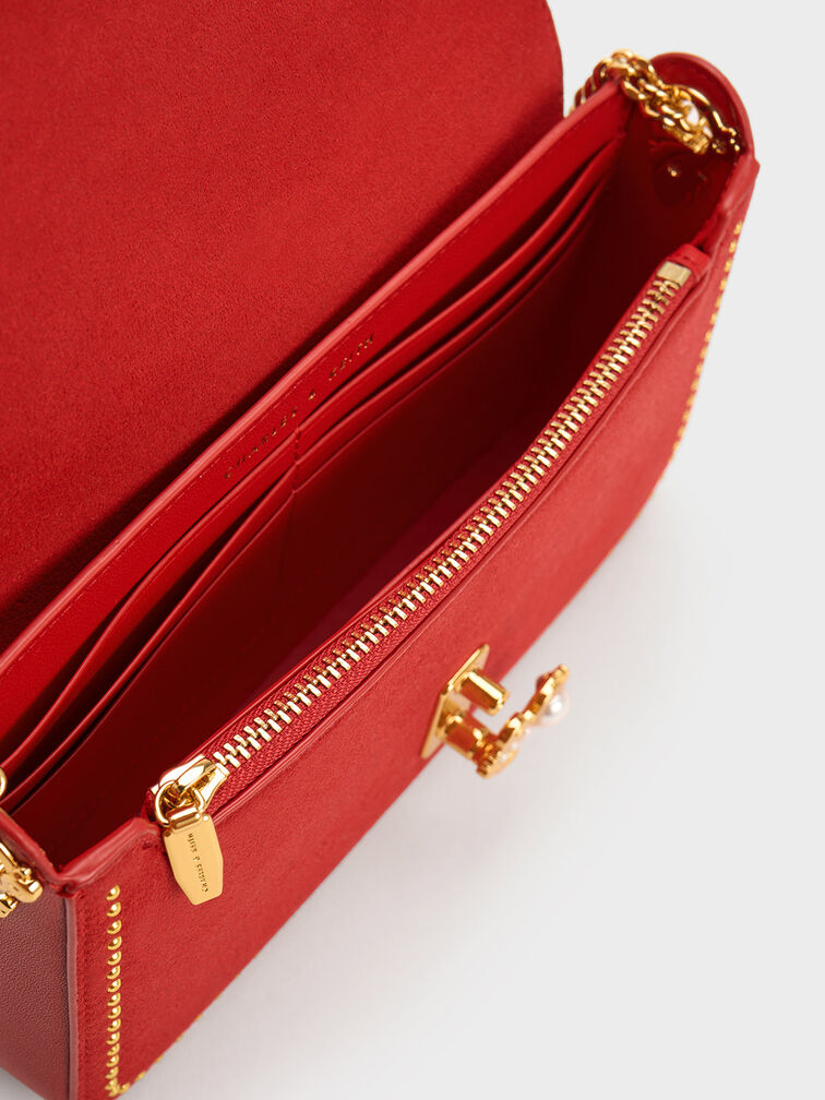 Merial Metallic Accent Studded Clutch, , hi-res
