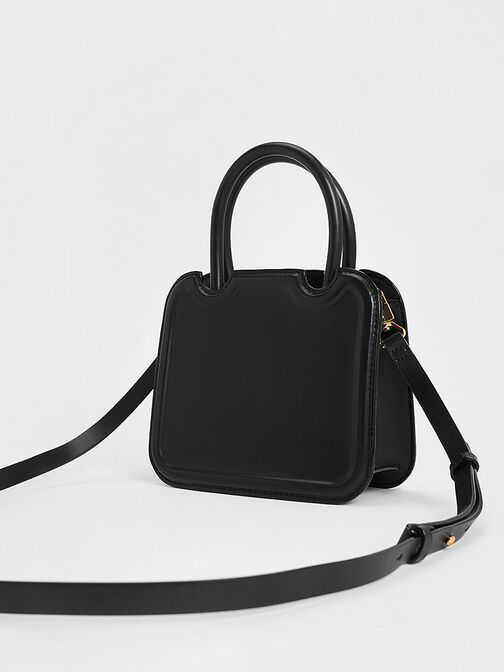 กระเป๋าถือแบบมีทรงพร้อมหูจับด้านบนรุ่น Perline, สีดำ, hi-res
