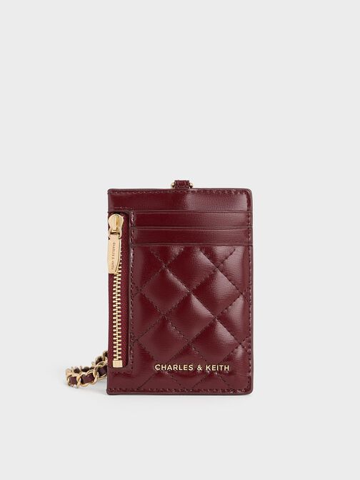 Wisteria Quilted Braided-Strap Card Holder, Burgundy, hi-res