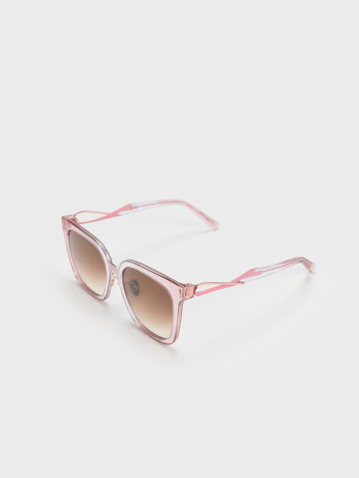 Open Wire Square Acetate Sunglasses, สีชมพู, hi-res