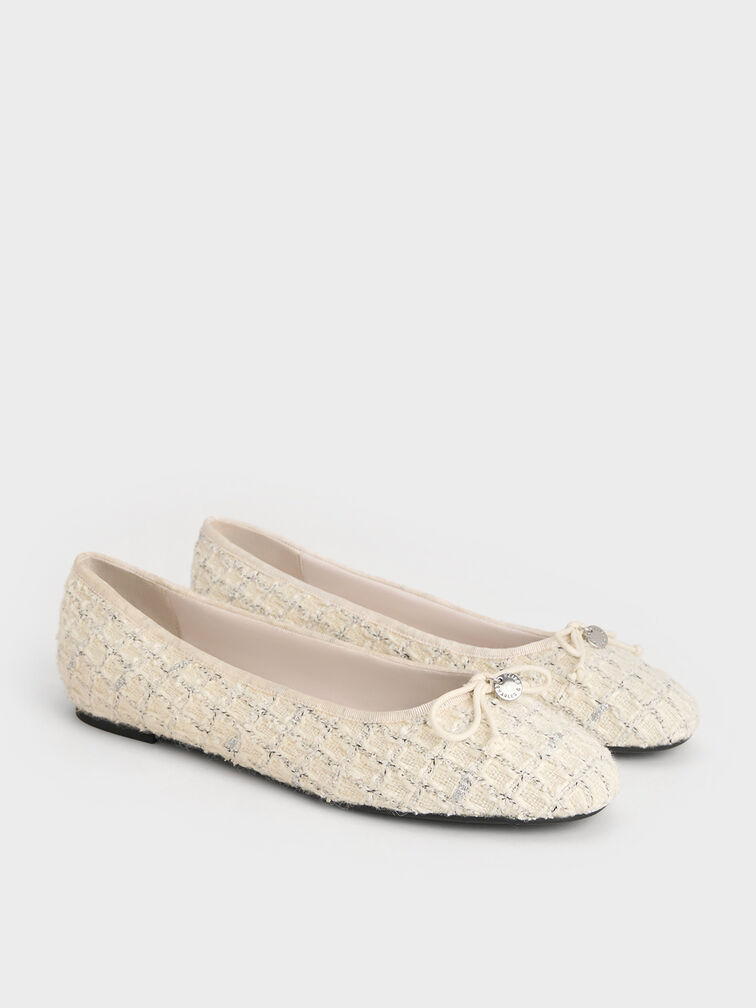 Tweed Bow Ballet Flats, Multi, hi-res