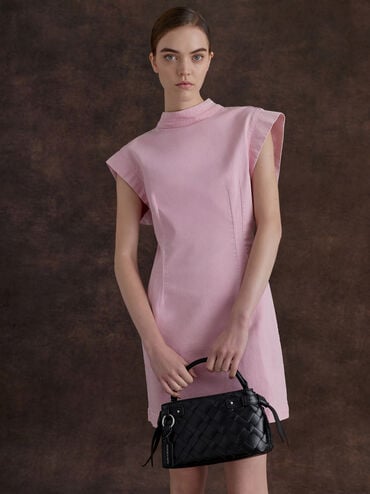 กระเป๋าถือดีไซน์สานรุ่น Ivette, สีดำอะไหล่สีเงิน, hi-res
