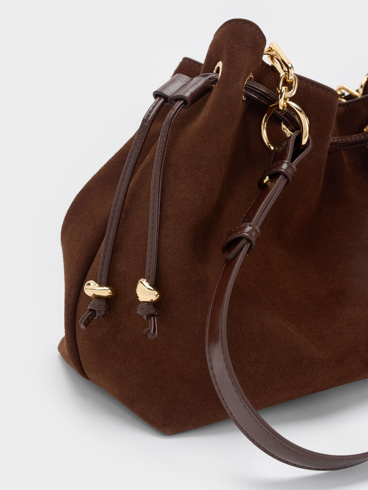 Moxie Drawstring Bucket Bag, Dark Brown, hi-res