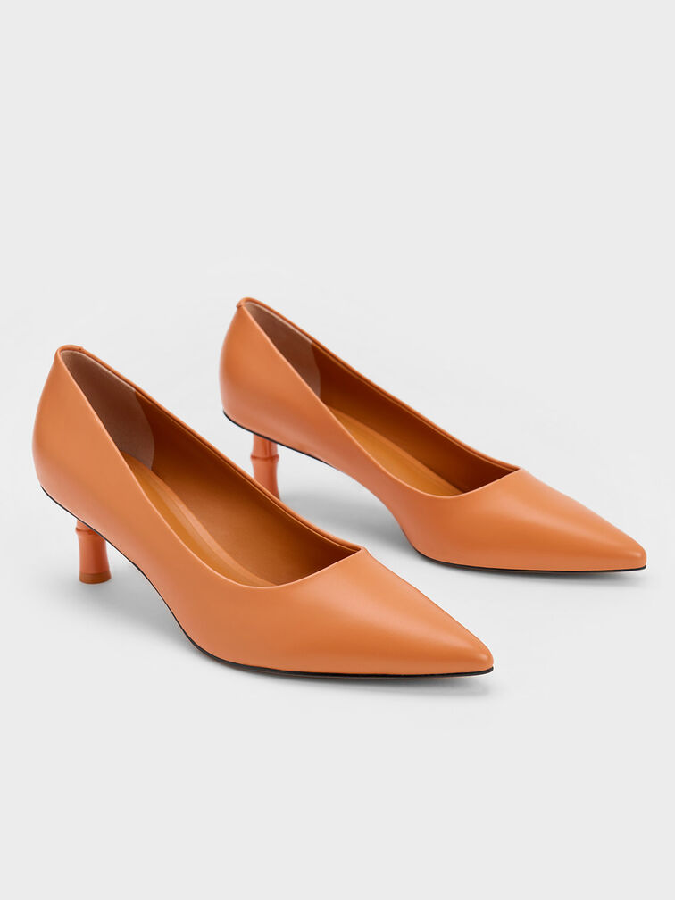 Bamboo Heel Pointed-Toe Pumps, สีส้ม, hi-res