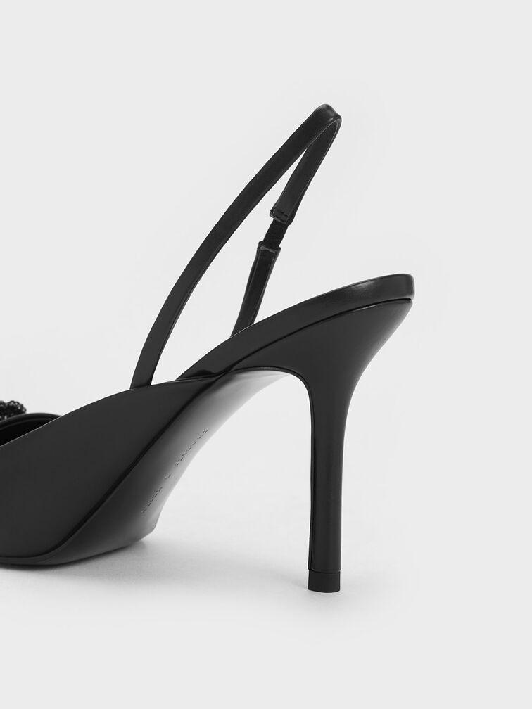 Beaded Circle Slingback Pumps, สีดำ, hi-res