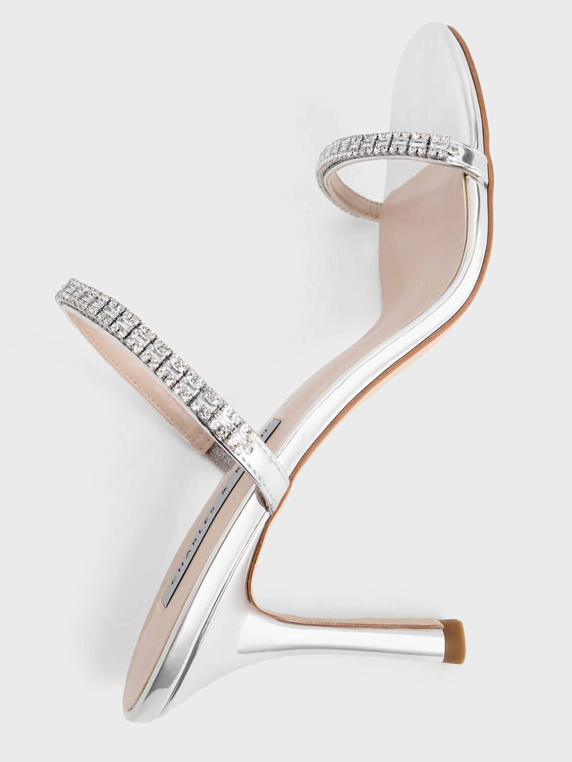Silver Ambrosia Metallic Gem-Embellished Heeled Mules Silver Ambrosia Metallic Gem-Embellished Heeled Mules