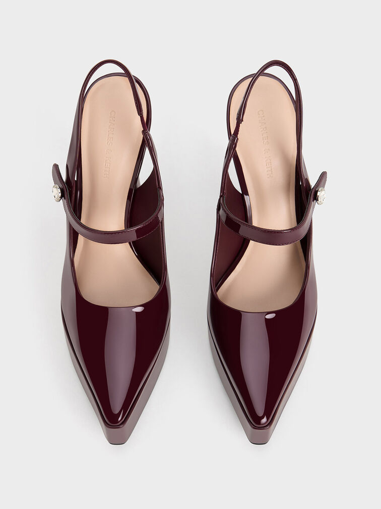 Patent Crystal-Accent Platform Mary Janes, Burgundy, hi-res