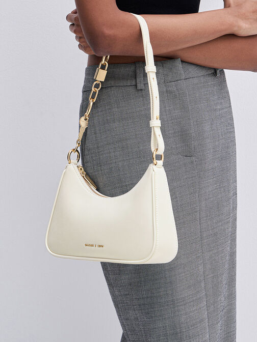 Lock & Key Chain Handle Trapeze Bag, Cream, hi-res