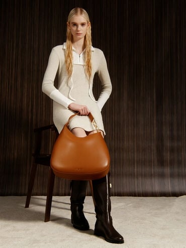 Agatha Chain-Accent Slouchy Hobo Bag, Brown, hi-res