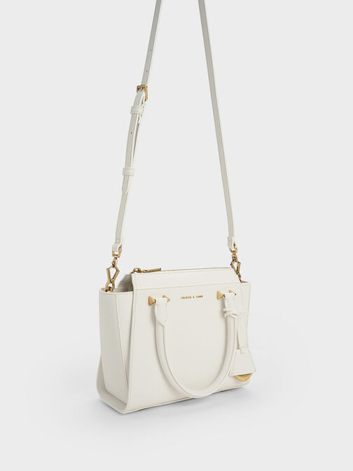 Harper Structured Top Handle Bag, White, hi-res