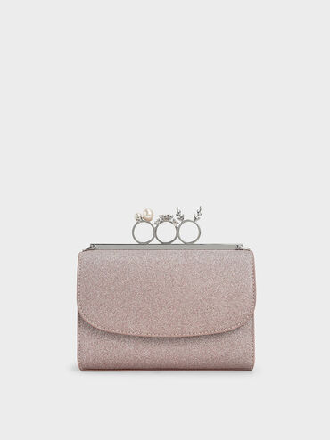 Glittered Knuckle-Ring Clutch, , hi-res