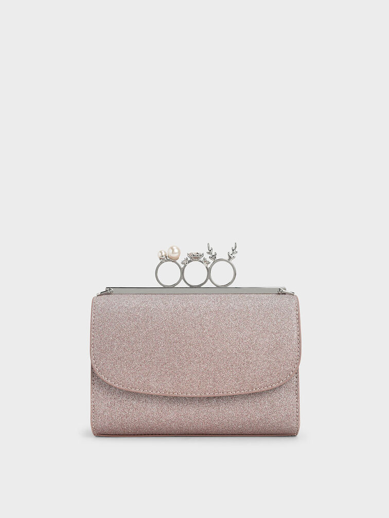 Glittered Knuckle-Ring Clutch, , hi-res