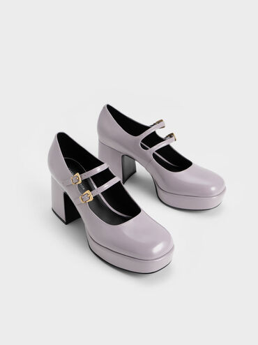 Patent Block Heel Mary Janes, สีไลแลคเกรย์, hi-res