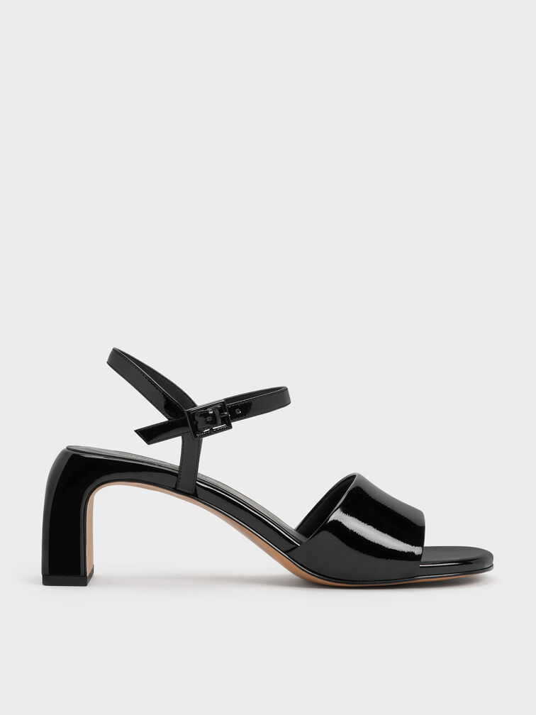 Patent Ankle-Strap Heeled Sandals, Black Patent, hi-res