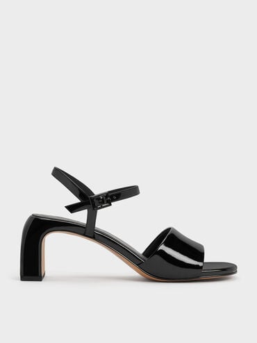 Patent Ankle-Strap Heeled Sandals, Black Patent, hi-res