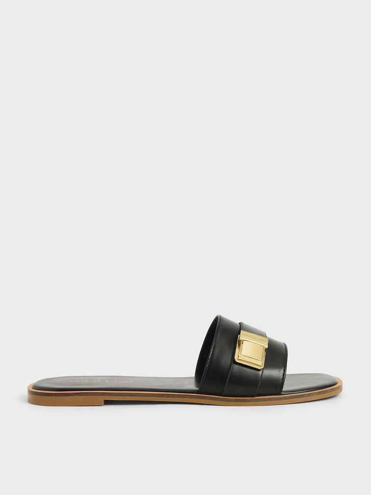 Buckle Detail Slide Sandals, , hi-res