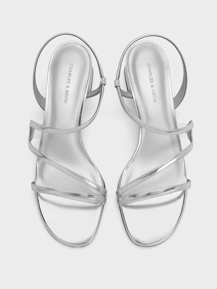 รองเท้าส้นสูงรัดส้นเมทัลลิคดีเทลลอนคลื่นรุ่น Arden, สีเงิน, hi-res