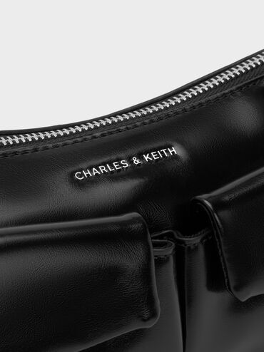 Rachel Front-Pocket Chain Shoulder Bag, Noir, hi-res