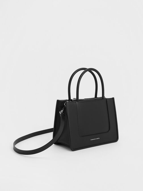 กระเป๋าโท้ทใบเล็กรุ่น Daylla, สีดำอะไหล่สีเงิน, hi-res