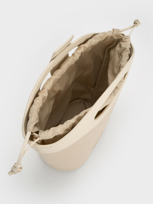 Canvas Chain-Link Curved-Handle Bucket Bag, , hi-res