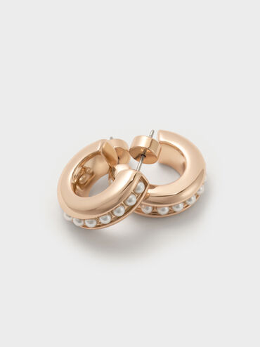 Pearl Open-Hoop Earrings, Rose Gold, hi-res