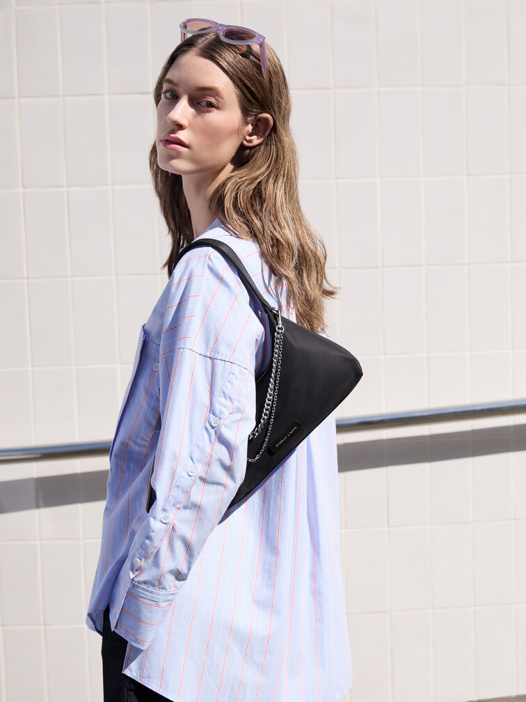 Nylon Chain-Link Trapeze Shoulder Bag, Noir, hi-res
