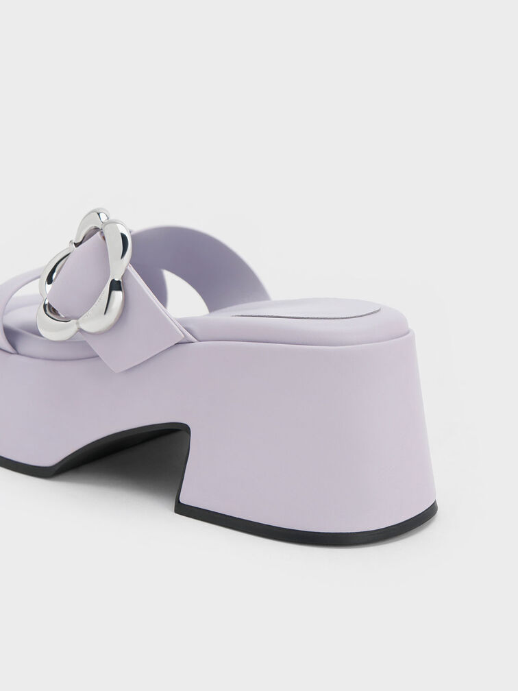 Flower-Buckle Crossover Platform Mules, , hi-res