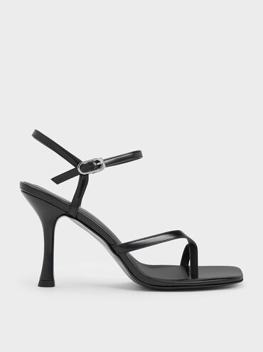 Toe-Loop Flare Heel Sandals, Black Boxed, hi-res